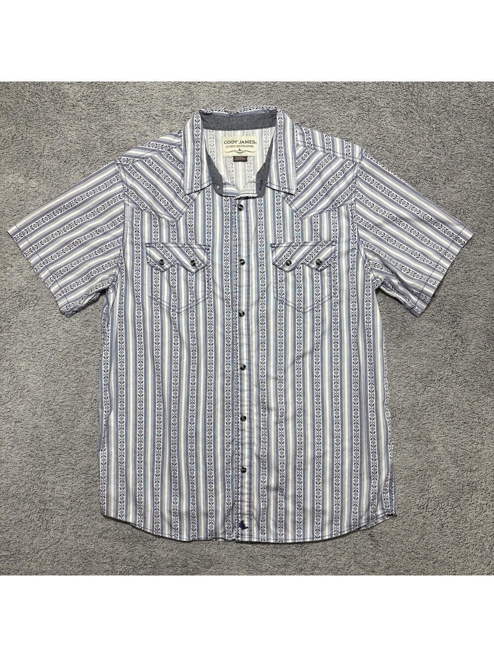 Cody James Men’s Large Blue White Pearl Snap Shirt Authentic Western Apparel